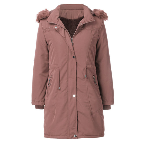Damen warme Parka-Jacke mit abnehmbarer Kapuze und kuscheligem Kunstfell EB