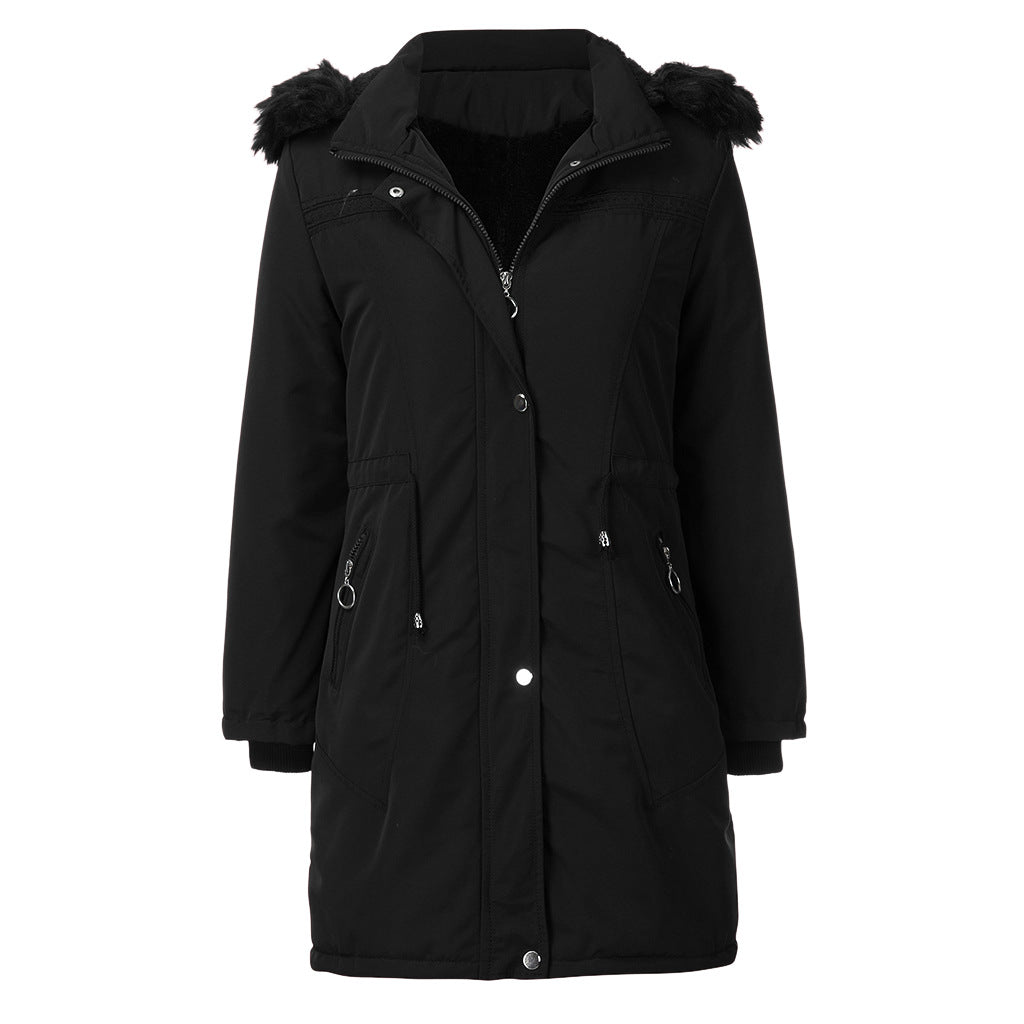 Damen warme Parka-Jacke mit abnehmbarer Kapuze und kuscheligem Kunstfell EB