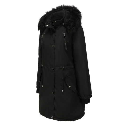 Damen Fleecegefütterte Parka-ähnliche Jacke mit abnehmbarer Kapuze EB