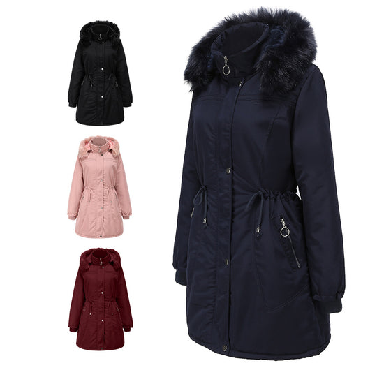 Damen stylische Parka-Jacke mit abnehmbarem Kunstfell und taillierbarem Kordelzug EB