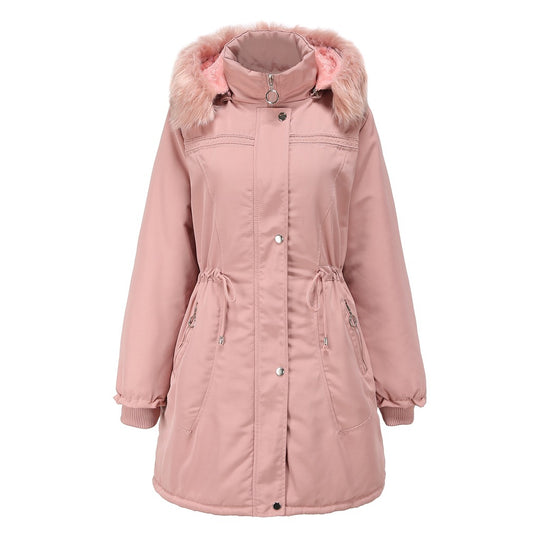 Damen stylische Parka-Jacke mit abnehmbarem Kunstfell und taillierbarem Kordelzug EB