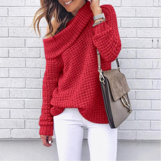 Damen lässiger Pullover mit modischem Schulterdesign und hochgeschlossenem Kragen EB