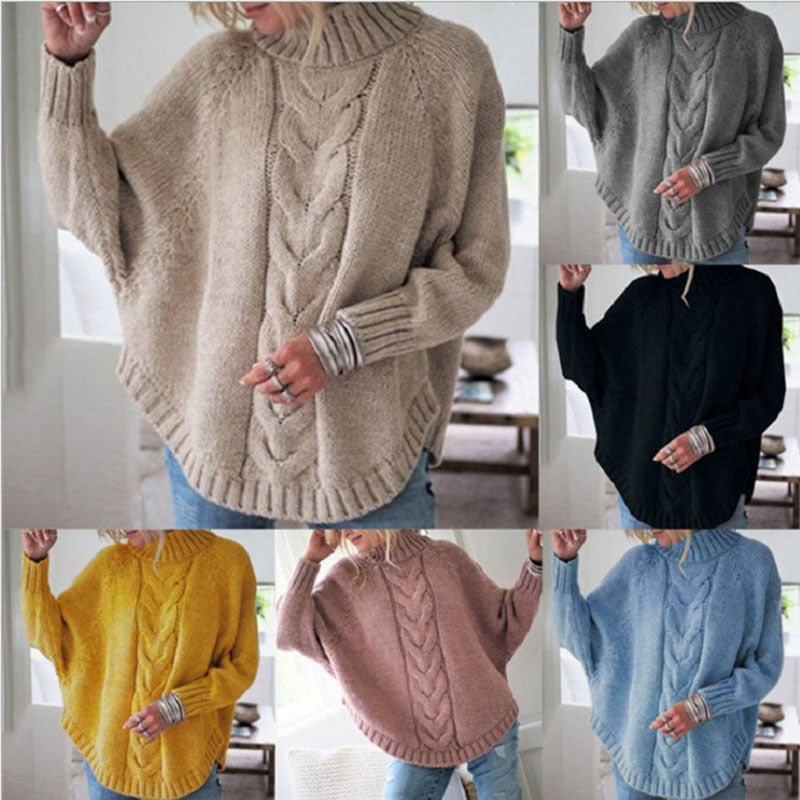 Damen Grobstrickpullover mit komfortablem Stehkragen und Zopfmuster EB