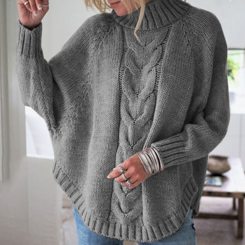 Damen Grobstrickpullover mit hohem Rollkragen und Zopfdetails EB