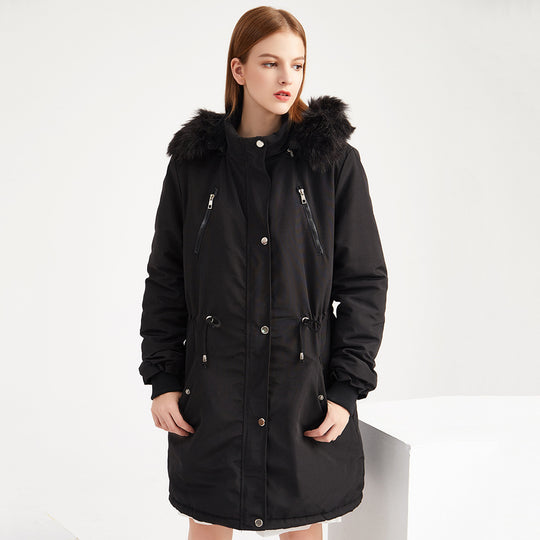 Damen Fleecegefütterte Parka-ähnliche Jacke mit abnehmbarer Kapuze EB
