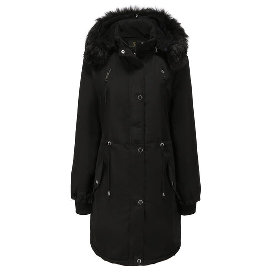 Damen Fleecegefütterte Parka-ähnliche Jacke mit abnehmbarer Kapuze EB