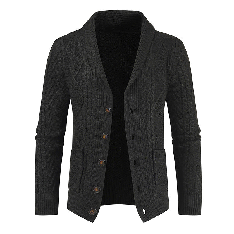 Herren nan Strickcardigan mit Zopfmuster und Schalkragen EB