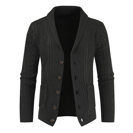 Herren nan Strickcardigan mit Zopfmuster und Schalkragen EB
