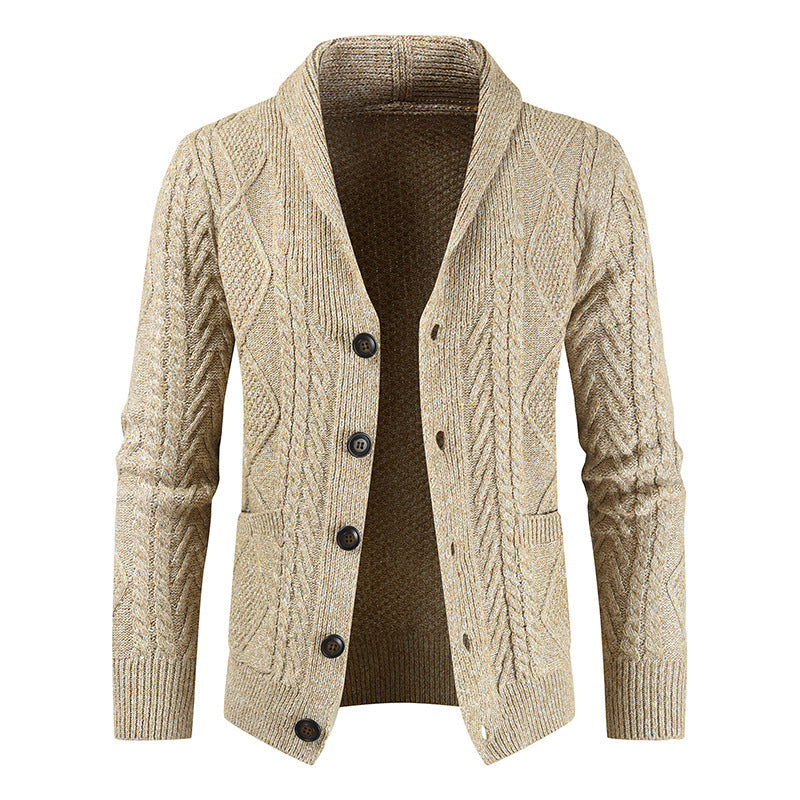 Herren nan Strickcardigan mit Zopfmuster und Schalkragen EB