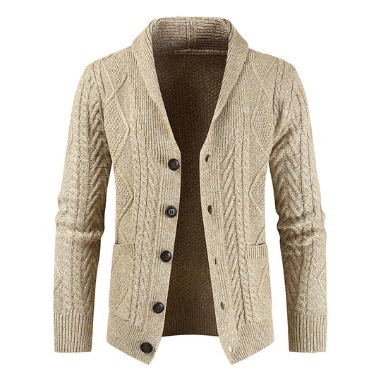 Herren nan Strickcardigan mit Zopfmuster und Schalkragen EB
