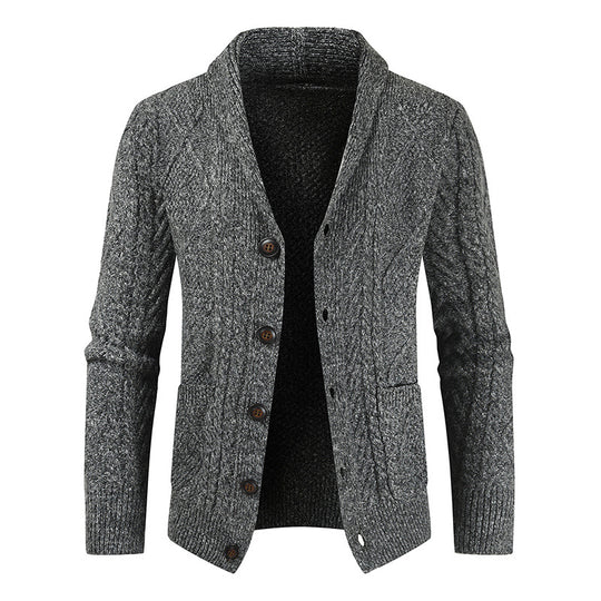Herren nan Strickcardigan mit Zopfmuster und Schalkragen EB