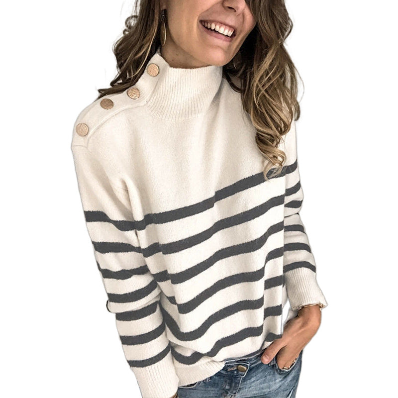 Damen kuscheliger Pullover mit modernem Stehkragen und dekorativen Knöpfen EB