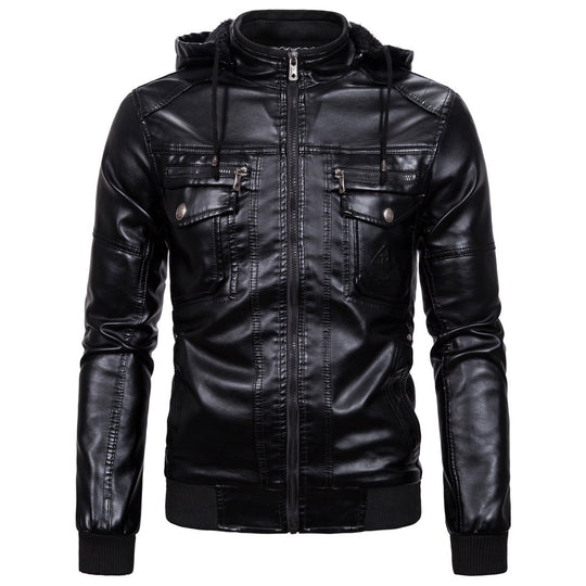 Herren Kunstlederjacke mit kuscheligem Innenfutter und praktischen Taschen EB
