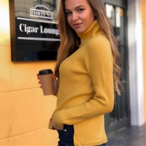 Damen eleganter Rollkragenpullover aus feinem Rippstrick EB