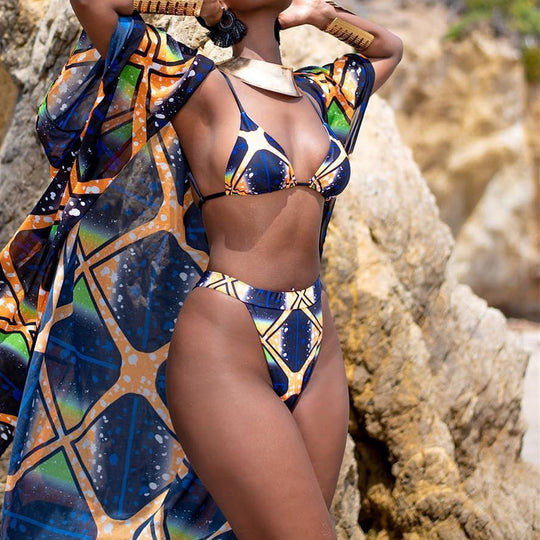 Damen Bikiniset mit leichtem Cover-Up und modernem geometrischem Design EB