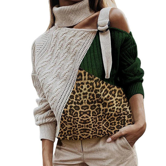 Damen asymmetrischer Strickpullover mit einzigartigem Karomuster und modischem Steg EB