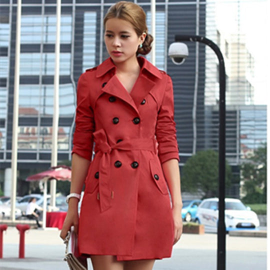 Damen modischer Trenchcoat mit tailliertem Schnitt und doppelter Knopfreihe EB