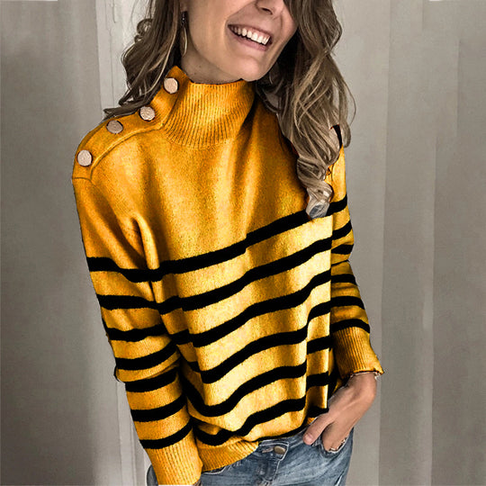 Damen kuscheliger Pullover mit modernem Stehkragen und dekorativen Knöpfen EB