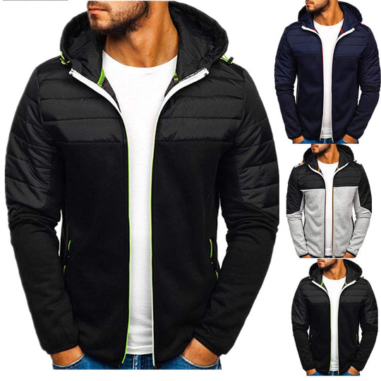 Herren nan gesteppter Kapuzen-Zipcardigan mit wattierter Schulterpartie und Reißverschlusstaschen EB
