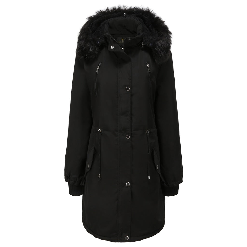 Damen Fleecegefütterte Parka-ähnliche Jacke mit abnehmbarer Kapuze EB