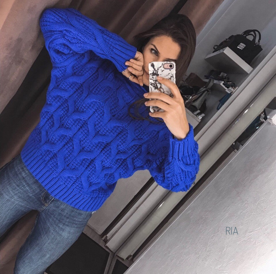 Damen Grober Strickpullover mit hohem Kragen EB