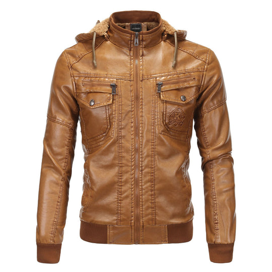 Herren Kunstlederjacke mit kuscheligem Innenfutter und praktischen Taschen EB