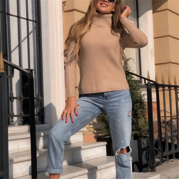 Damen eleganter Rollkragenpullover aus feinem Rippstrick EB