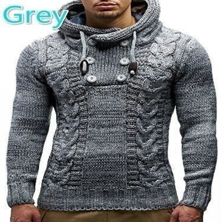 Herren Strickpullover mit hochschließendem Kragen und markantem Zopfmuster EB