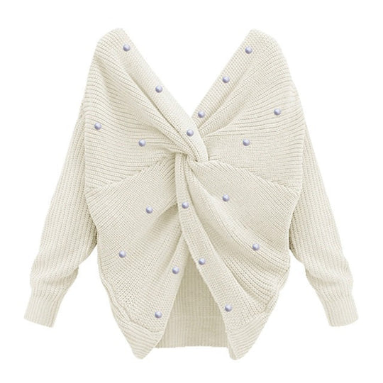 Damen Strickpullover mit Twist-Detail und Perlenbesatz EB