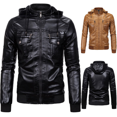Herren Kunstlederjacke mit kuscheligem Innenfutter und praktischen Taschen EB