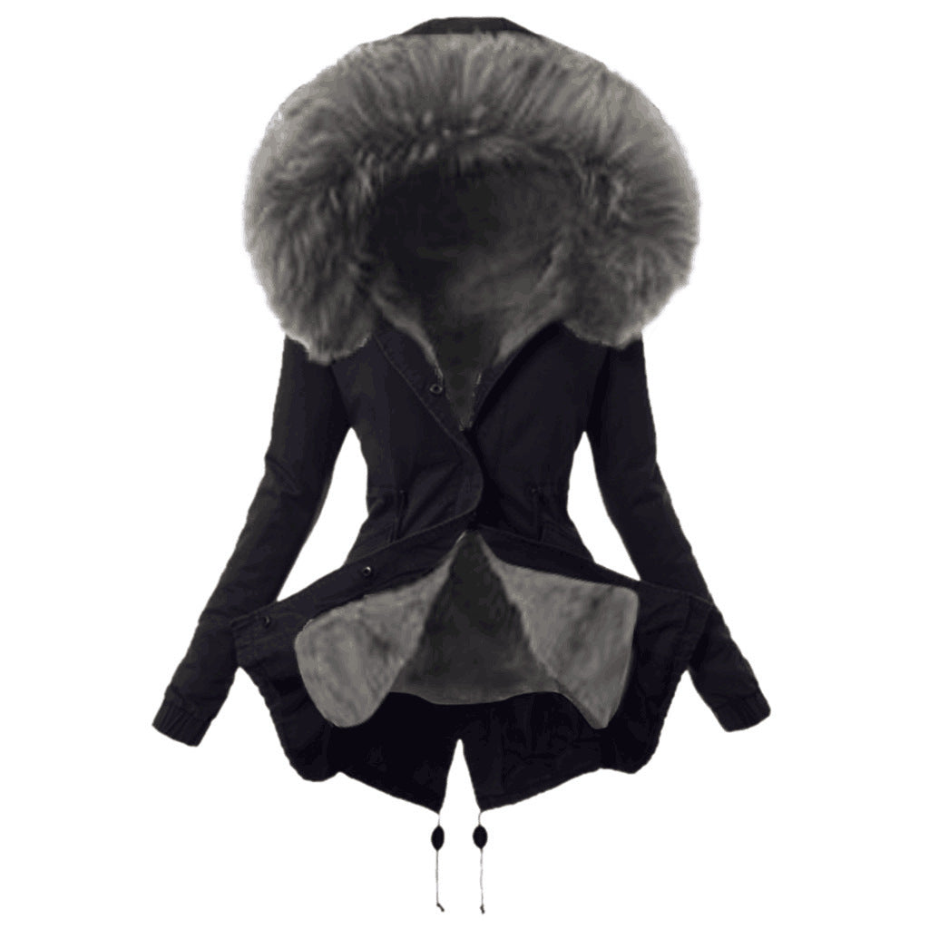 Damen modische Parkajacke mit abnehmbarem Kunstpelzkragen EB