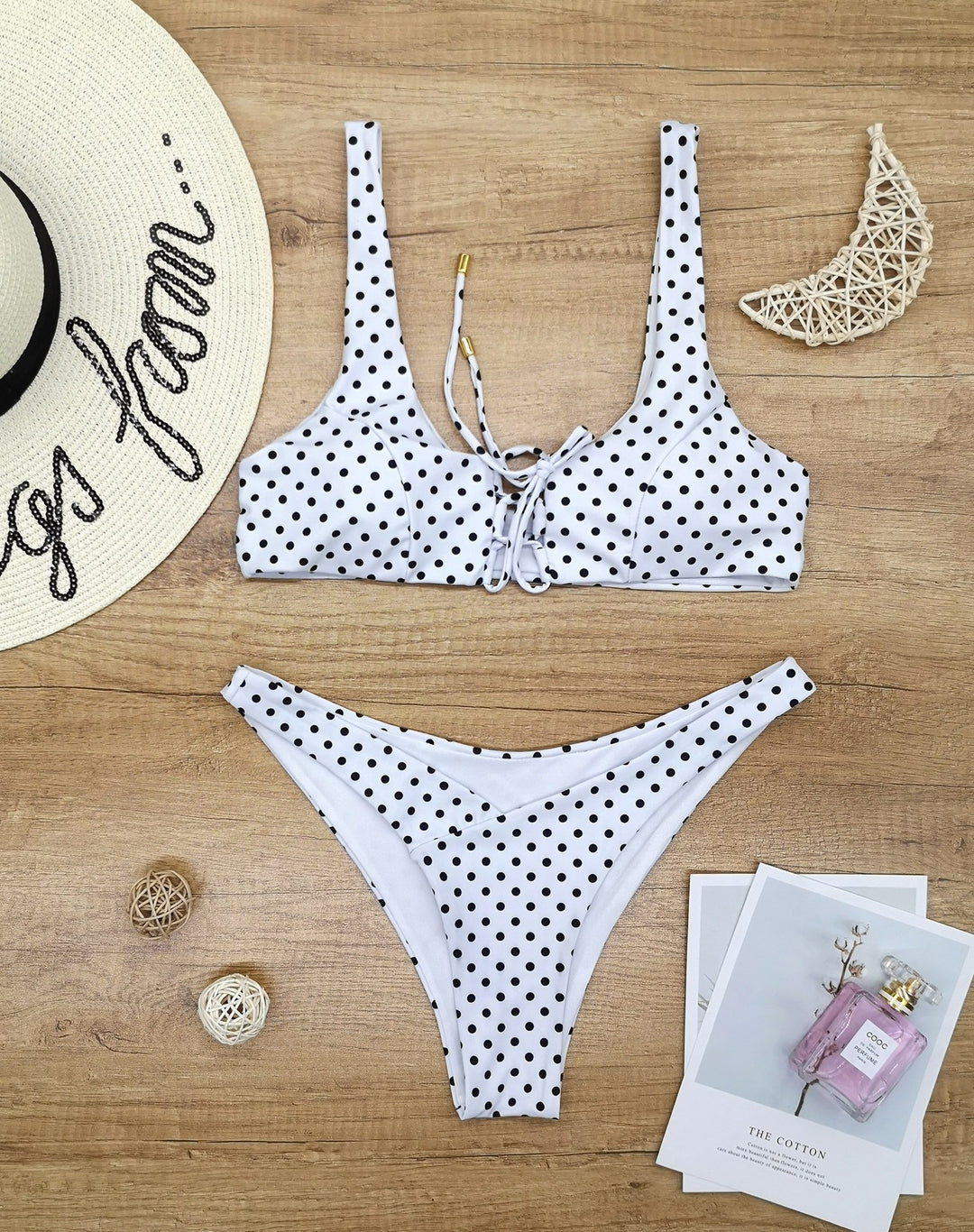 Damen Triangel-Bikini mit verspieltem Punkte-Design und anpassbarem Trägersystem EB