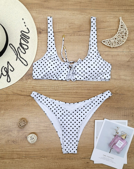 Damen Triangel-Bikini mit verspieltem Punkte-Design und anpassbarem Trägersystem EB