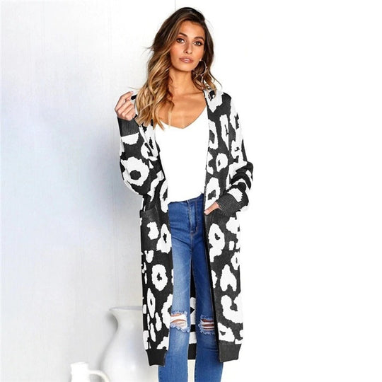 Damen Eleganter Strickcardigan mit Leopardenmuster EB