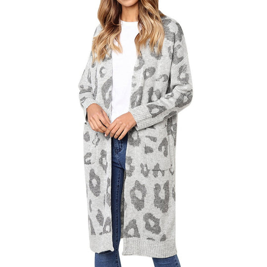 Damen Eleganter Strickcardigan mit Leopardenmuster EB