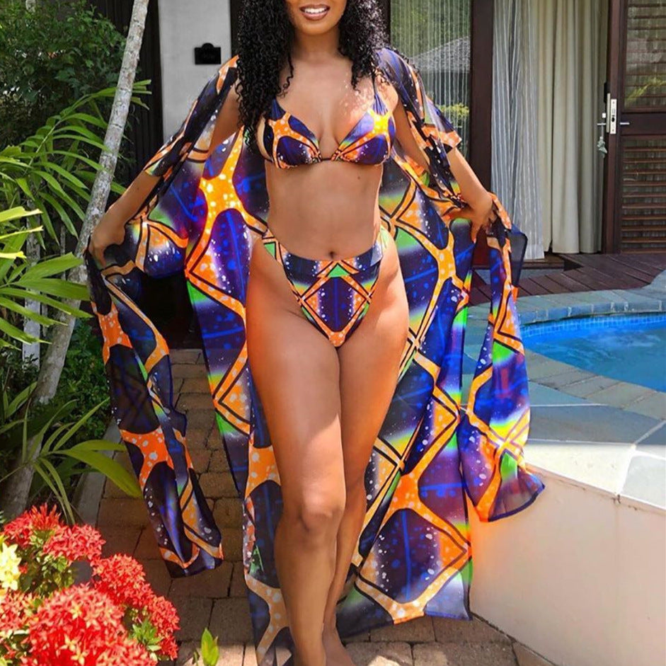 Damen Bikiniset mit leichtem Cover-Up und modernem geometrischem Design EB