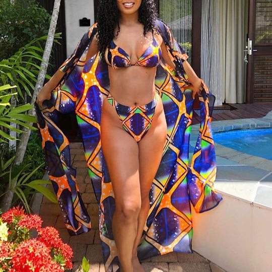 Damen Bikiniset mit leichtem Cover-Up und modernem geometrischem Design EB