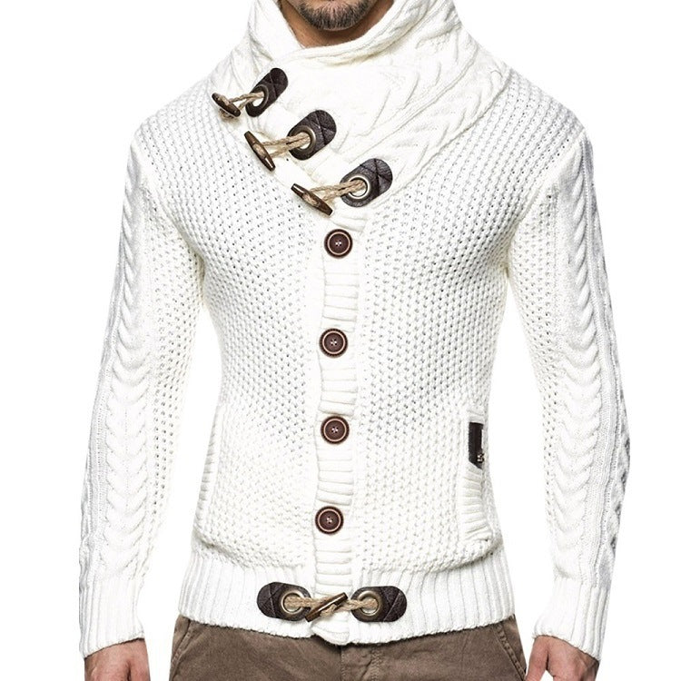 Herren Strickjacke mit kreativer Knopfleiste und hohem Kragen EB