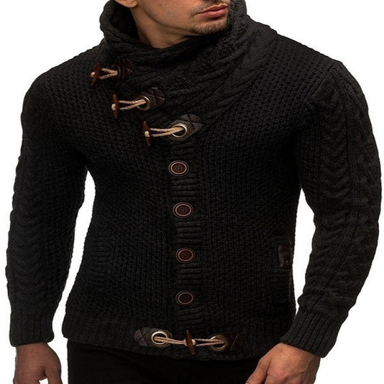 Herren Strickjacke mit kreativer Knopfleiste und hohem Kragen EB