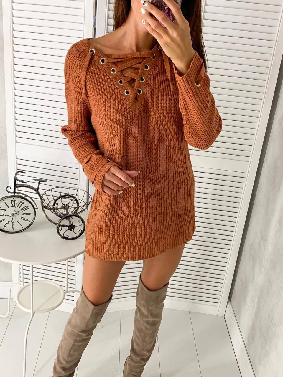 Damen Strickpullover mit einzigartigem Schnürdesign EB