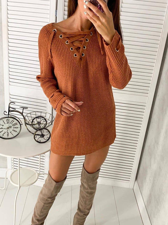 Damen Strickpullover mit einzigartigem Schnürdesign EB