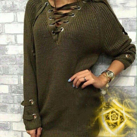 Damen Strickpullover mit einzigartigem Schnürdesign EB