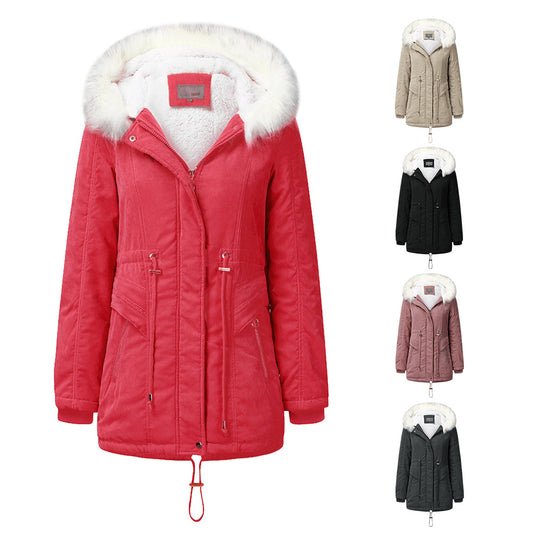 Damen modischer Winterparka mit abnehmbarem Kunstfellkragen und verstellbarem Taillenzug EB