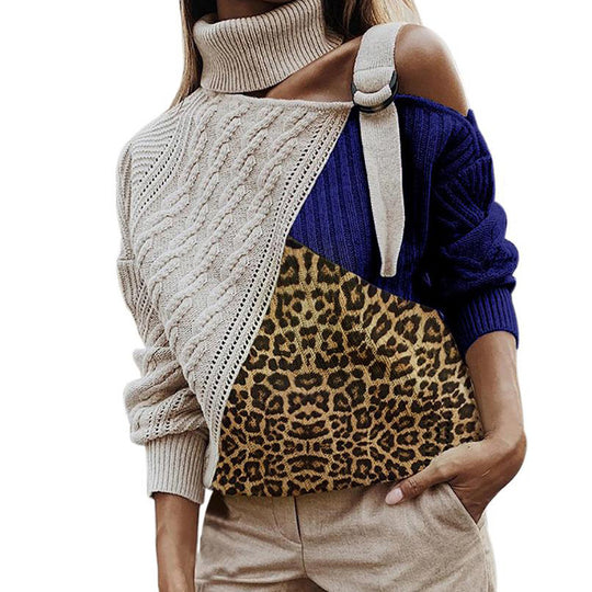 Damen asymmetrischer Strickpullover mit einzigartigem Karomuster und modischem Steg EB