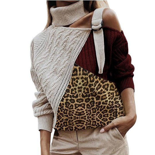 Damen asymmetrischer Strickpullover mit einzigartigem Karomuster und modischem Steg EB