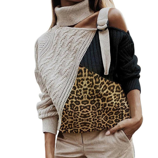 Damen modischer Pullover mit uniquem Farbblockdesign und raffinierter Schulterpartie EB