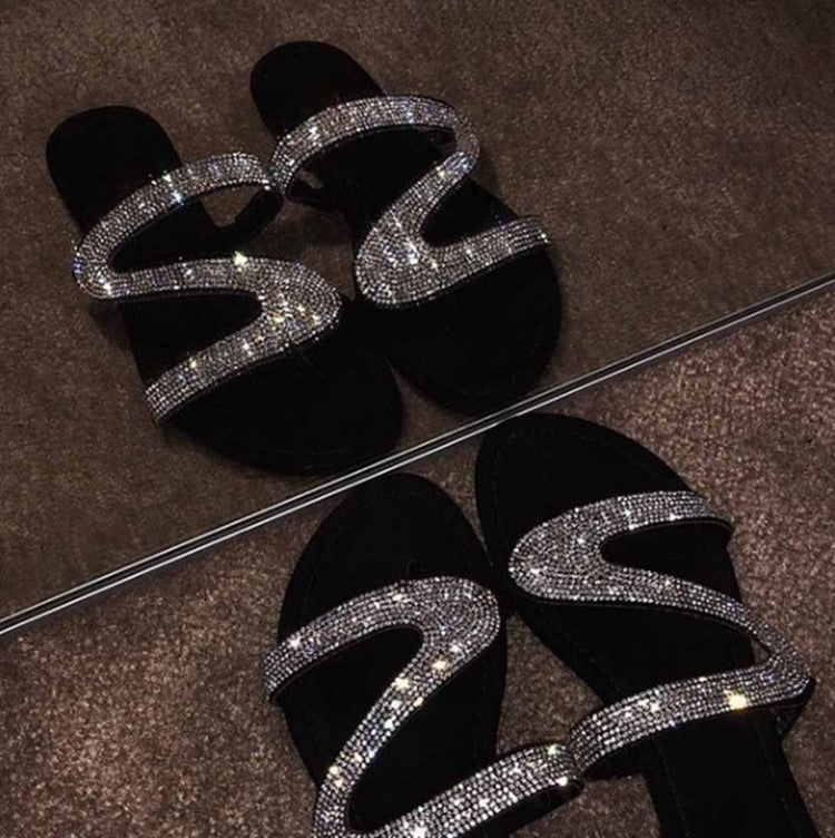 Damen Glamouröse Zehentrenner-Sandalen mit funkelnden Strass-Akzenten EB