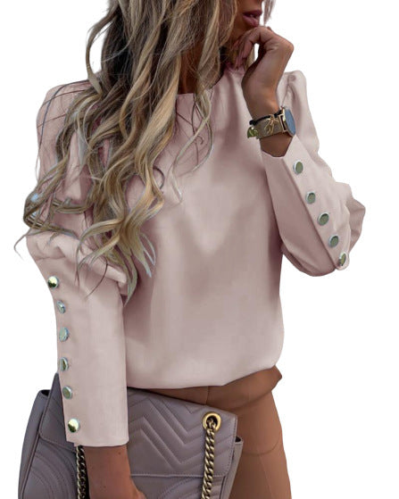 Damen elegante Bluse mit modischen Knopfdetails und lockerer Passform EB