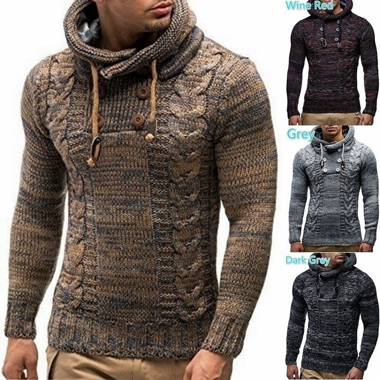 Herren Kapuzenpullover mit strukturiertem Zopfmuster und praktischen Knöpfen EB