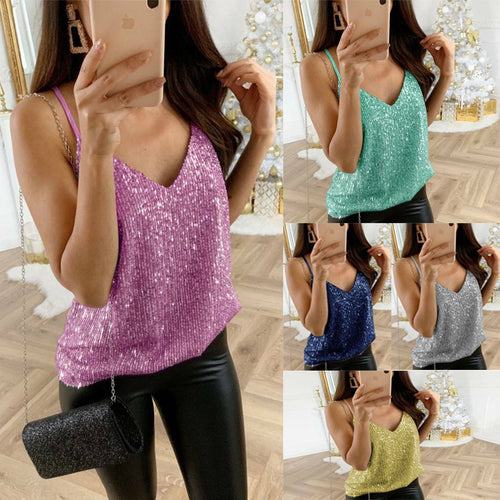 Damen Glamouröses Trägershirt mit Pailletten EB